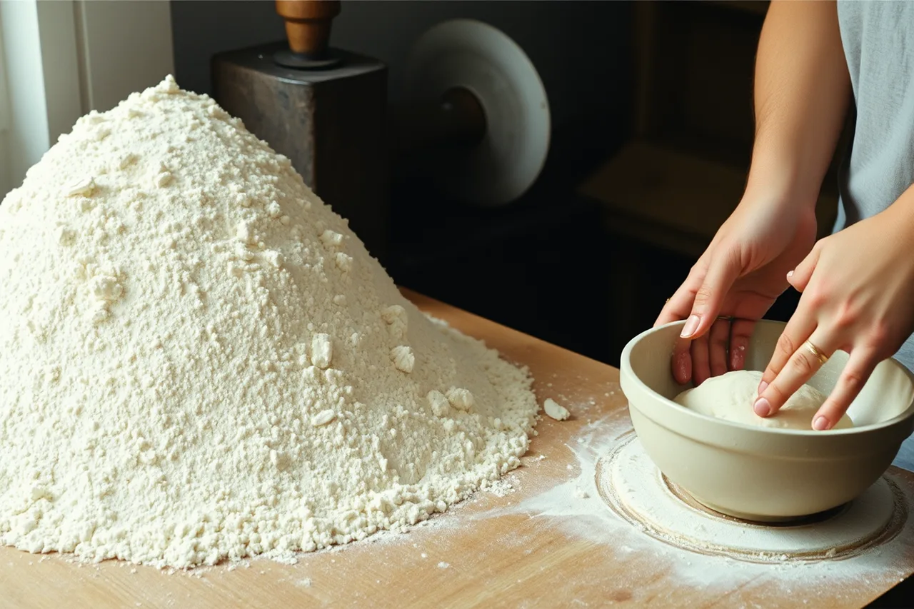 Fresh-milled whole wheat flour and preferment on a bakery bench (What Seattle and Portland food-processor licensing requires of artisan bakers?)